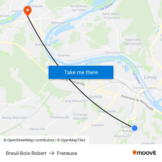 Breuil-Bois-Robert to Freneuse map