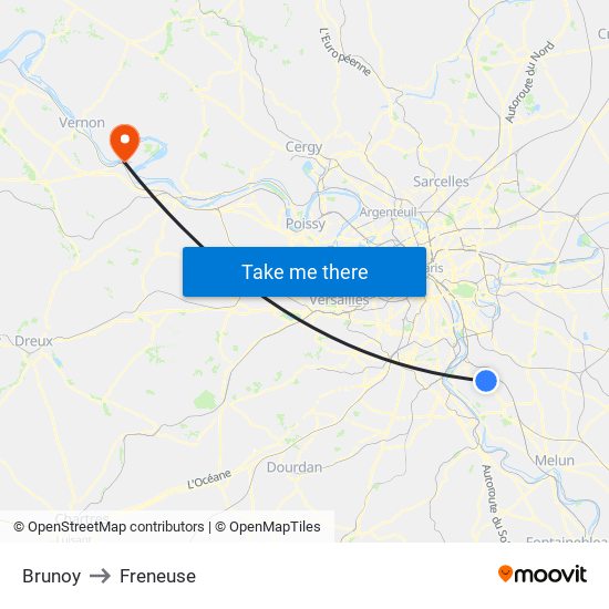 Brunoy to Freneuse map