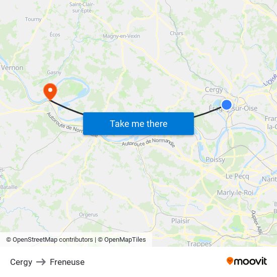 Cergy to Freneuse map