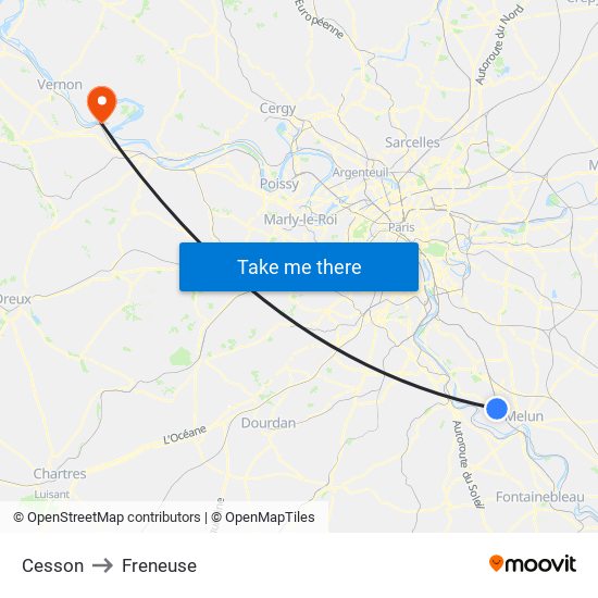 Cesson to Freneuse map