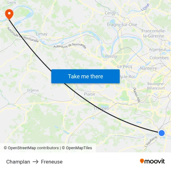Champlan to Freneuse map