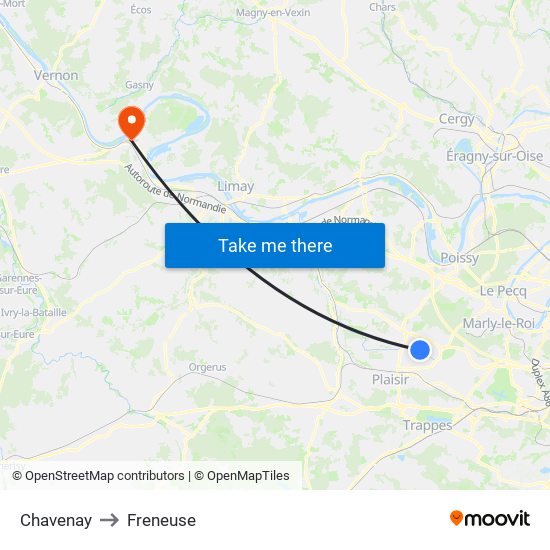 Chavenay to Freneuse map