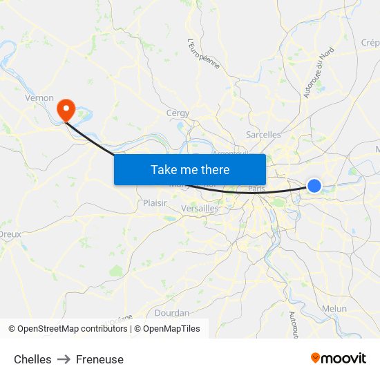 Chelles to Freneuse map