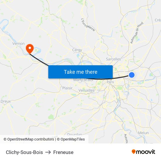 Clichy-Sous-Bois to Freneuse map