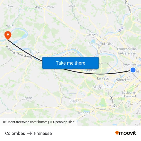 Colombes to Freneuse map