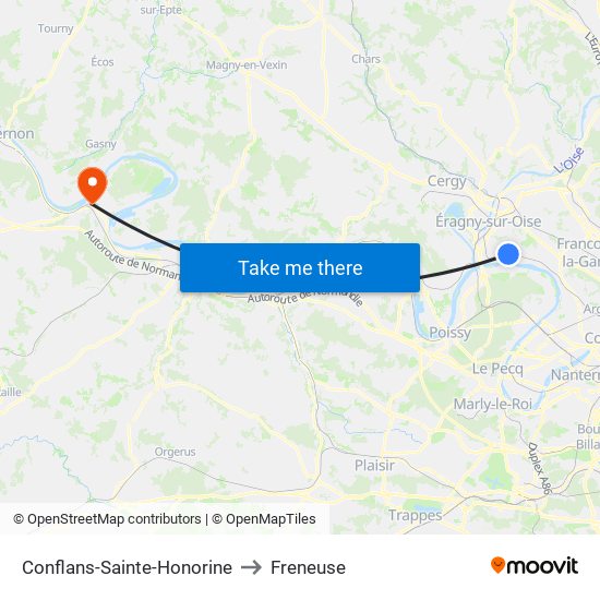Conflans-Sainte-Honorine to Freneuse map