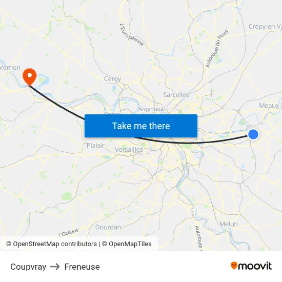 Coupvray to Freneuse map