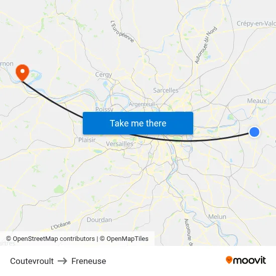 Coutevroult to Freneuse map