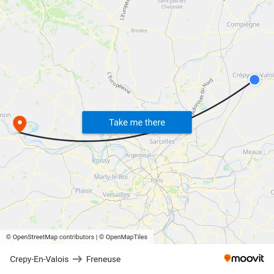 Crepy-En-Valois to Freneuse map