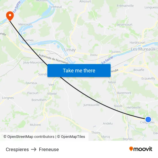 Crespieres to Freneuse map