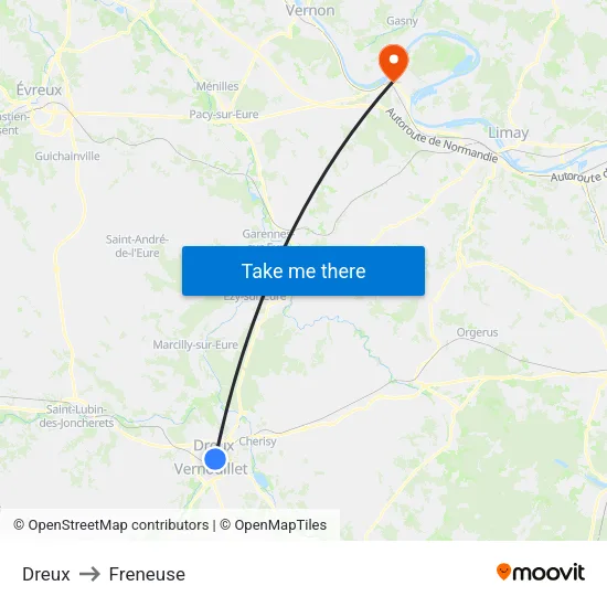 Dreux to Freneuse map