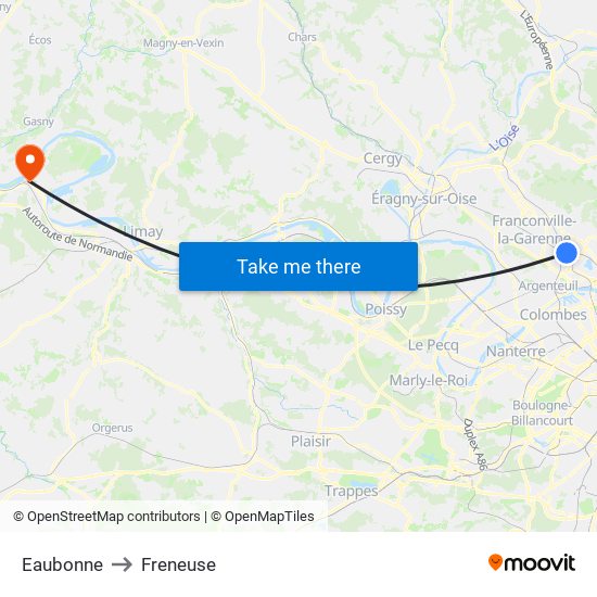 Eaubonne to Freneuse map
