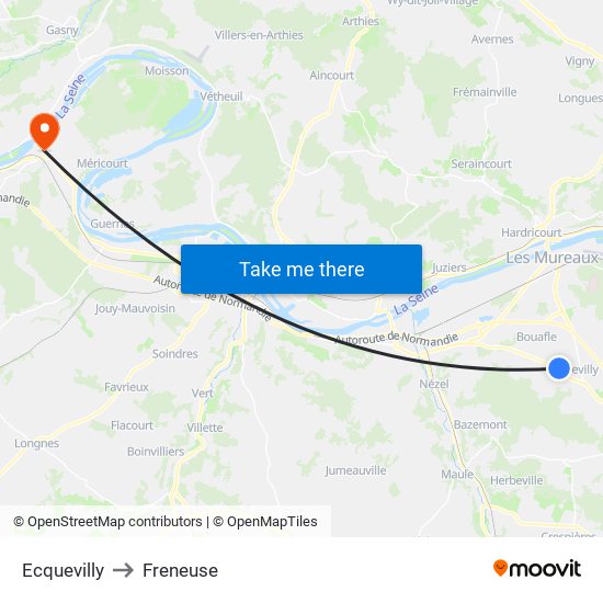 Ecquevilly to Freneuse map