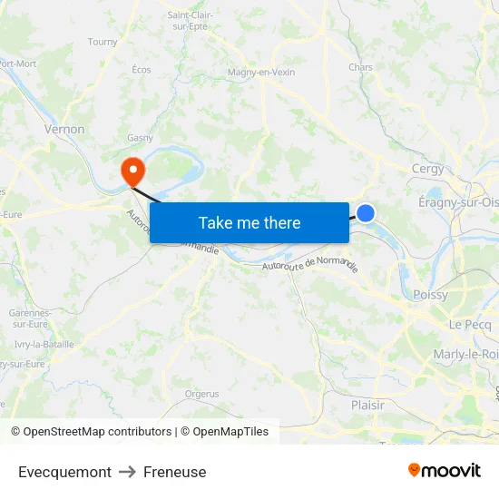 Evecquemont to Freneuse map