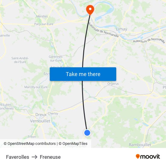 Faverolles to Freneuse map
