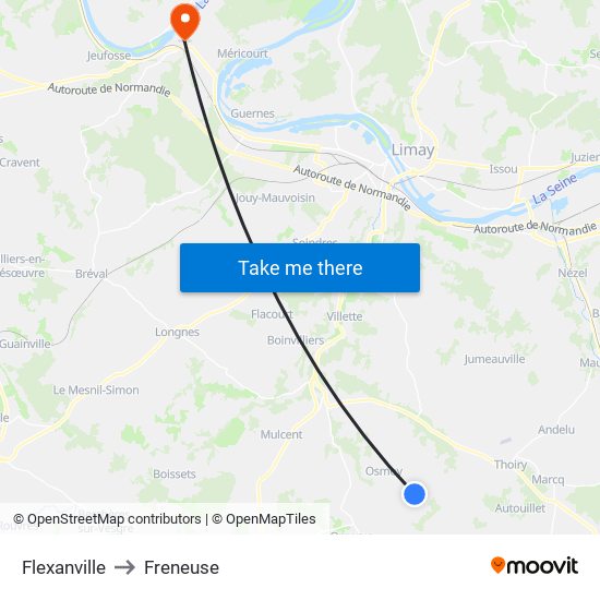 Flexanville to Freneuse map