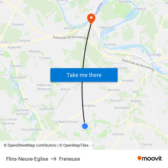 Flins-Neuve-Eglise to Freneuse map