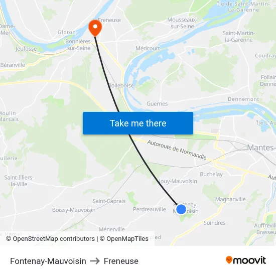 Fontenay-Mauvoisin to Freneuse map