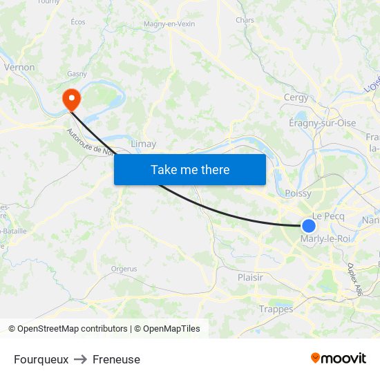 Fourqueux to Freneuse map
