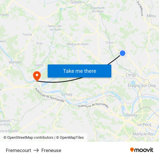 Fremecourt to Freneuse map