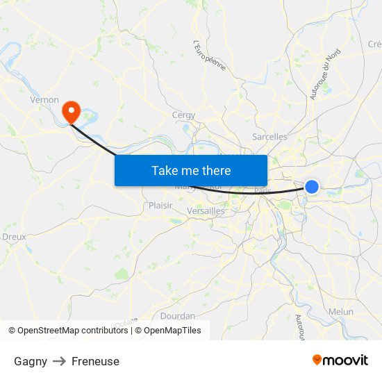 Gagny to Freneuse map