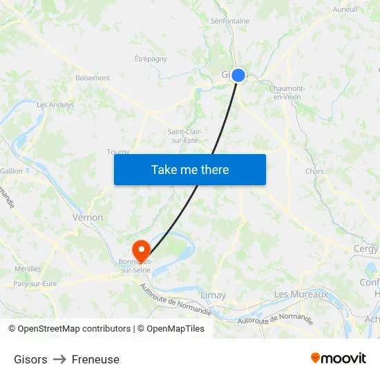 Gisors to Freneuse map