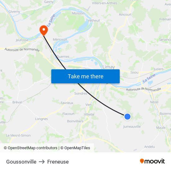 Goussonville to Freneuse map