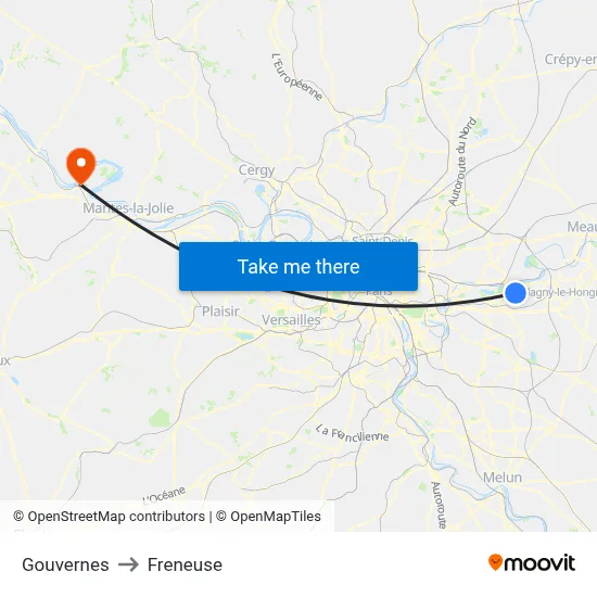 Gouvernes to Freneuse map
