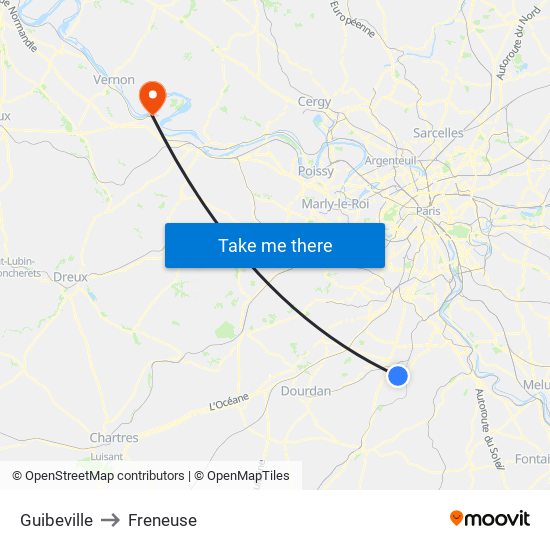 Guibeville to Freneuse map