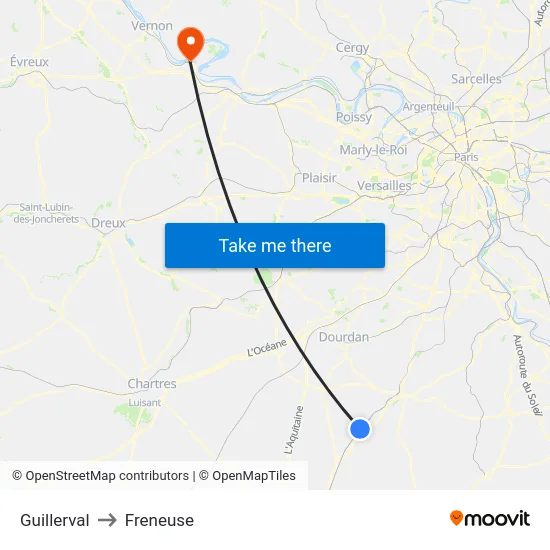 Guillerval to Freneuse map