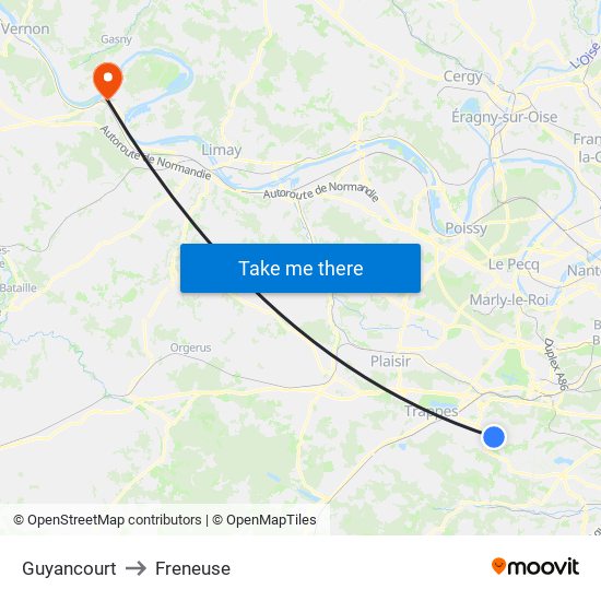 Guyancourt to Freneuse map
