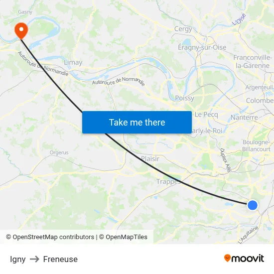 Igny to Freneuse map
