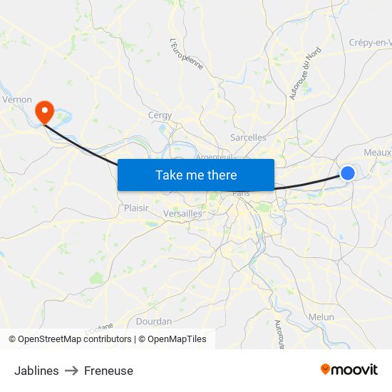 Jablines to Freneuse map