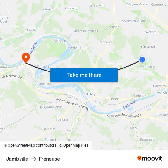 Jambville to Freneuse map