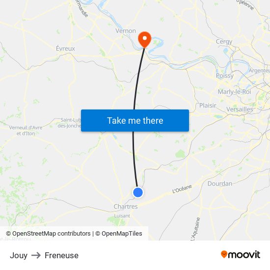 Jouy to Freneuse map