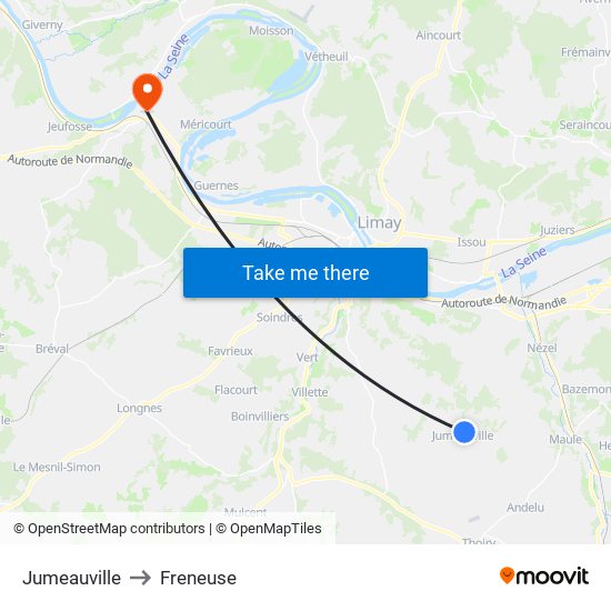 Jumeauville to Freneuse map