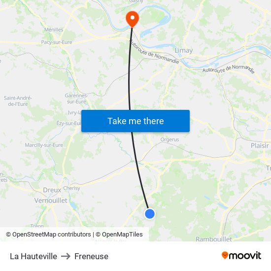 La Hauteville to Freneuse map