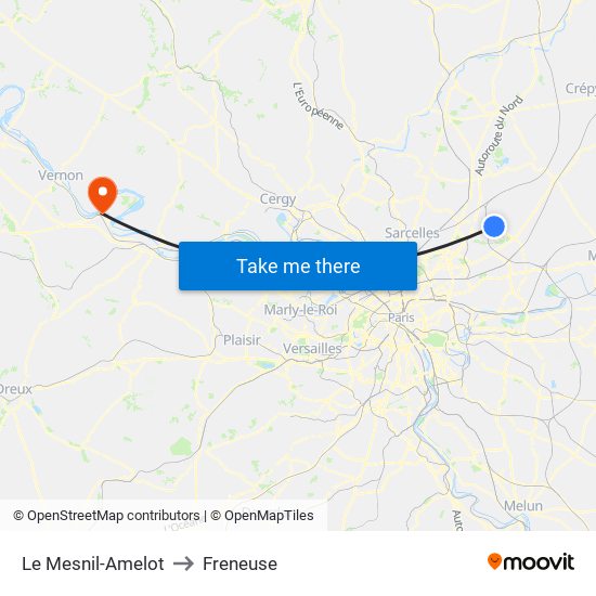 Le Mesnil-Amelot to Freneuse map