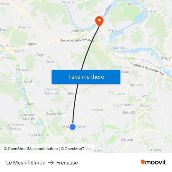 Le Mesnil-Simon to Freneuse map