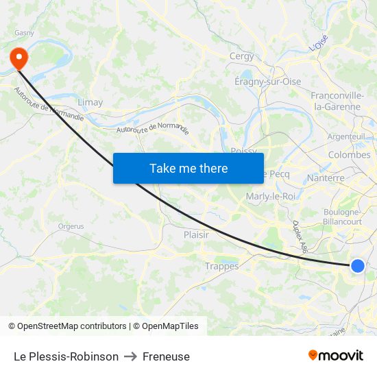 Le Plessis-Robinson to Freneuse map