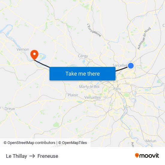 Le Thillay to Freneuse map