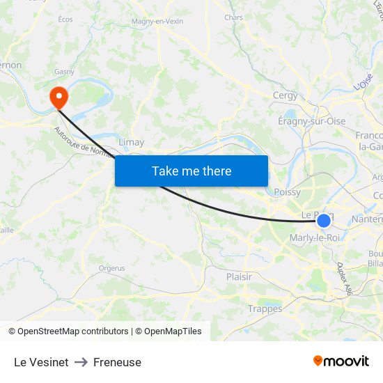 Le Vesinet to Freneuse map