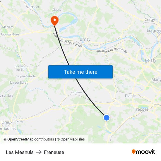 Les Mesnuls to Freneuse map