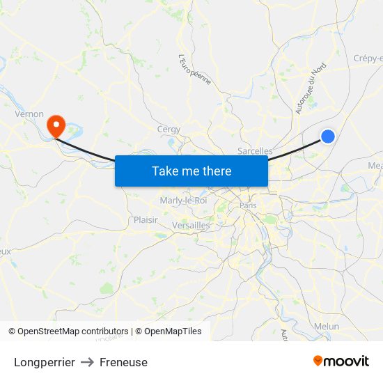 Longperrier to Freneuse map
