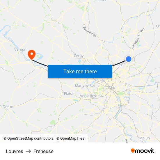 Louvres to Freneuse map