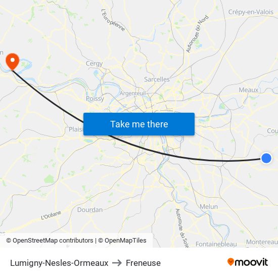 Lumigny-Nesles-Ormeaux to Freneuse map