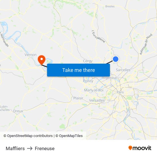 Maffliers to Freneuse map
