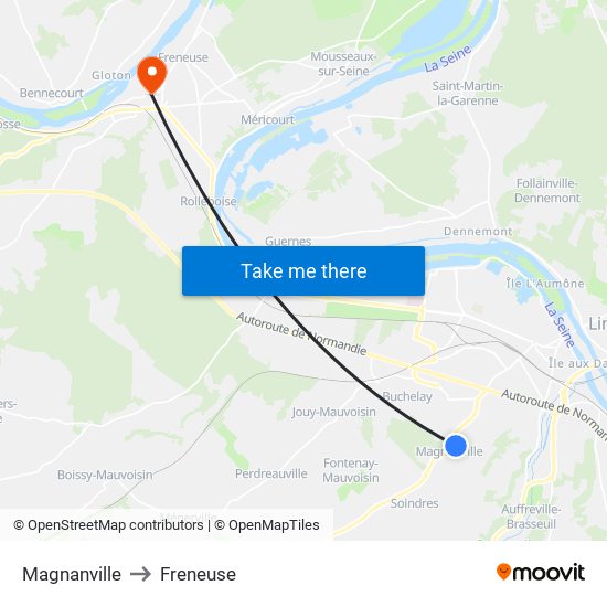 Magnanville to Freneuse map