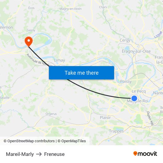 Mareil-Marly to Freneuse map