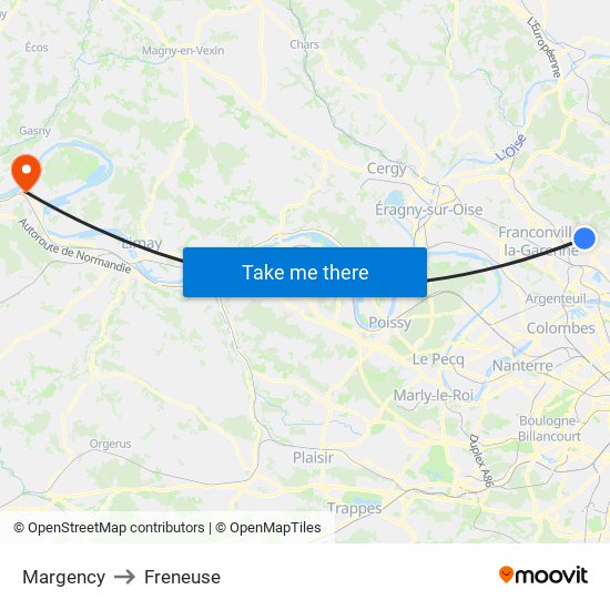 Margency to Freneuse map